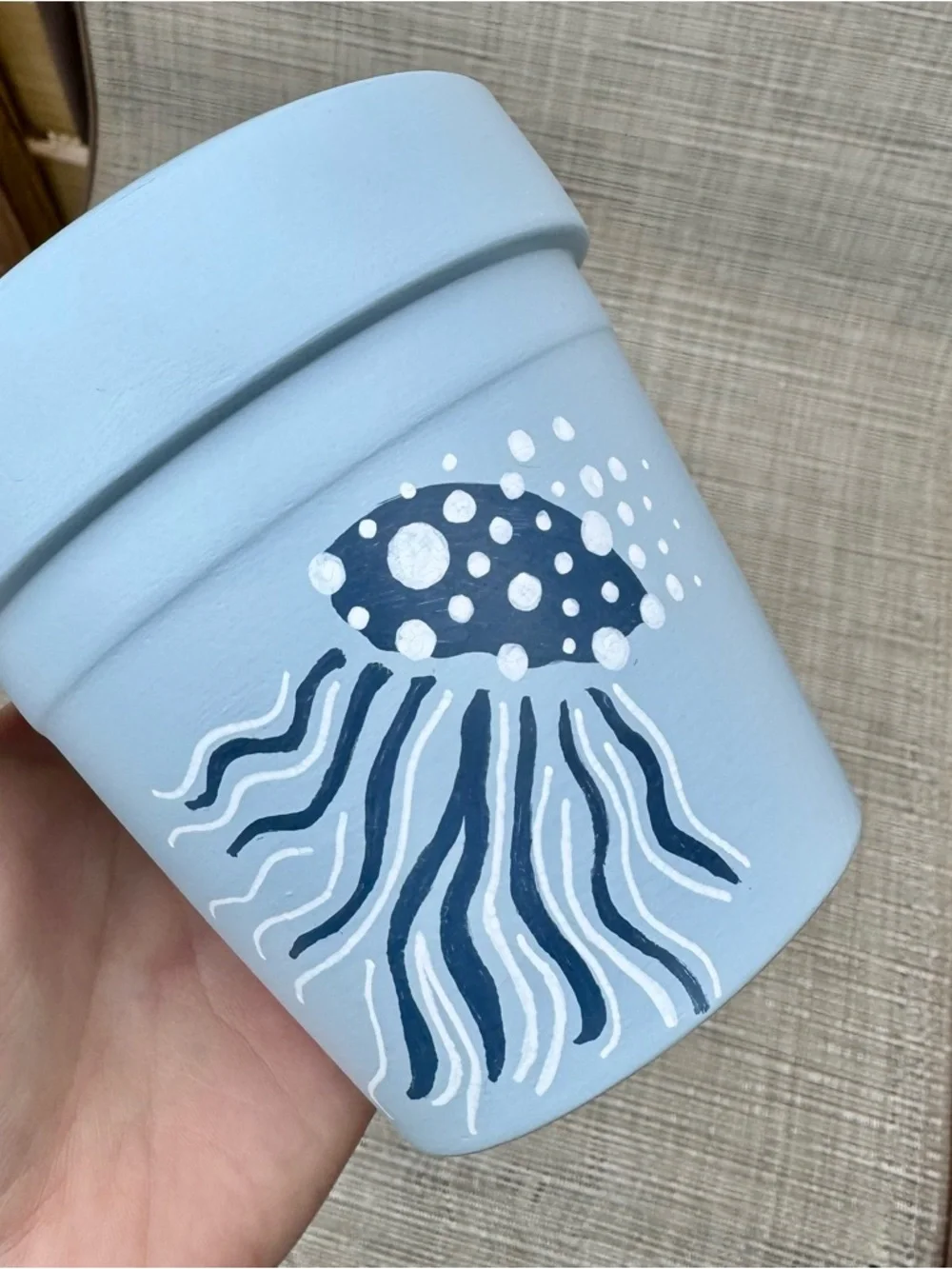 Hand-Painted 4” Light Blue Jellyfish Flower Terracotta Pot Plant Enthusiast Gift
